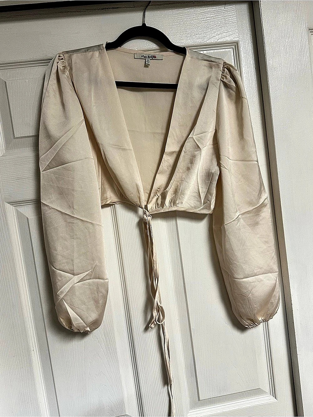 Miss Selfridge Cropped Drawstring Blouse in Cream Size Medium Like New Y2K